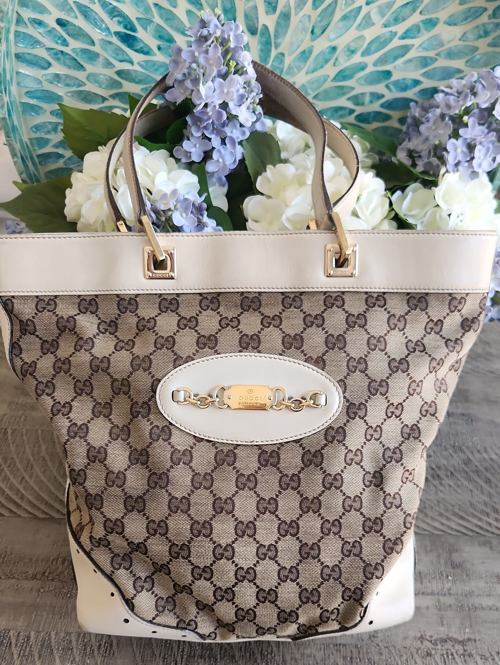 Gucci Brown Interior Tote with Cream Trim